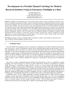 Development of a Portable Manual Centrifuge for Medical Research Institutes Using an Emergency Flashlight as a Base