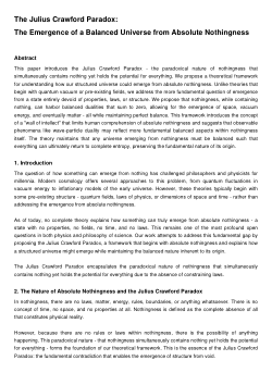 "The Julius Crawford Paradox: The Emergence of a Balanced Universe from Absolute Nothingness"