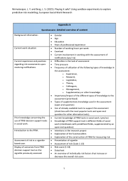 <b>Nirmalarajan, L. Y., & Berg, L. S. (2025).</b> <i>Playing it safe? Using sandbox experiments to explore predictive risk modelling</i>. <b>Appendix: Detailed overview of content in Questionnaire (A) and Workshop (B).</b>