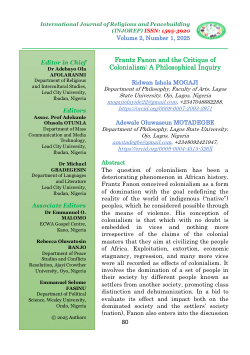 Frantz Fanon and the Critique of Colonialism: A Philosophical Inquiry