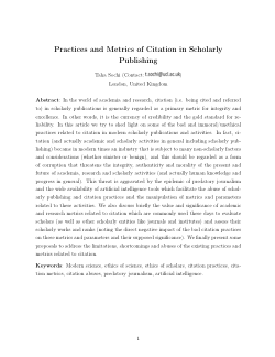 Practices and Metrics of Citation in Scholarly Publishing
