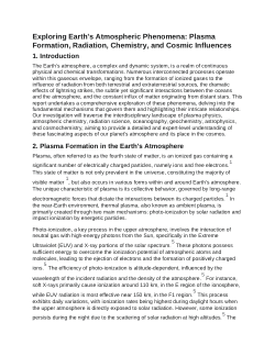 Exploring Earth's Atmospheric Phenomena: Plasma Formation, Radiation, Chemistry, and Cosmic Influences