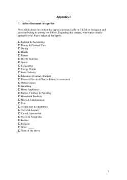 Appendix I: Advertisement Categories and Financial-Themed Video Ads Transcription