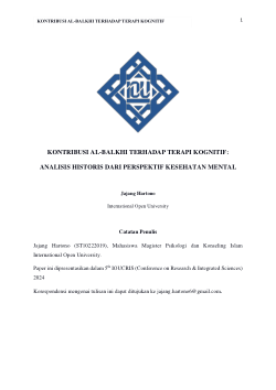 Kontribusi Al-Balkhi Terhadap Terapi Kognitif