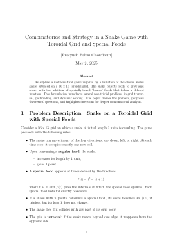 Combinatorics and Strategy in a Snake Game with Toroidal Grid and Special Foods