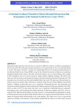 Awakening Graduates' Potential in Nigeria through Entrepreneurship Programmes of the National Youth Service Corps (NYSC)