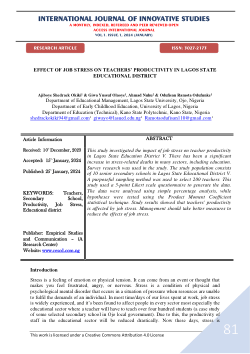 EFFECT OF JOB STRESS ON TEACHERS’ PRODUCTIVITY IN LAGOS STATE EDUCATIONAL DISTRICT
