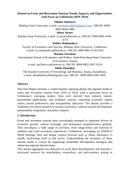 <b>Dataset on Event and Recreation Tourism Trends, Impacts, and Opportunities with Focus on Uzbekistan (2019–2024)</b>