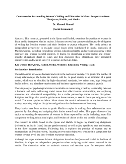<b>Controversies Surrounding Women’s Veiling and Education in Islam: Perspectives from The Quran, Hadith, and Media</b>