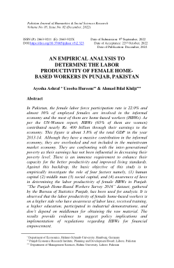 AN EMPIRICAL ANALYSIS TO DETERMINE THE LABOR PRODUCTIVITY OF FEMALE HOME-BASED WORKERS IN PUNJAB, PAKISTAN