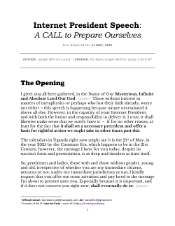 INTERNET PRESIDENT SPEECH: A CALL to Prepare Ourselves