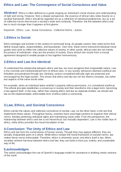 Ethics and Law: The Convergence of Social Conscience and Value