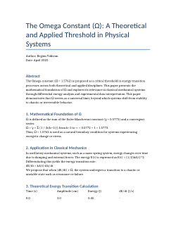 The Omega Constant (Ω): A Theoretical and Applied Threshold in Physical Systems