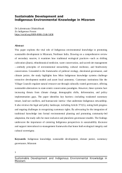 <b>Sustainable Development and </b><b>Indigenous Environmental Knowledge in Mizoram</b>