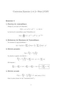 Correction des exercices 1 et 2 Série Estimateur du Maximum de Vraisemblance