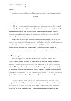 Quantum mechanics as Geometric Determinism applied towards genetic mutation diagnosis