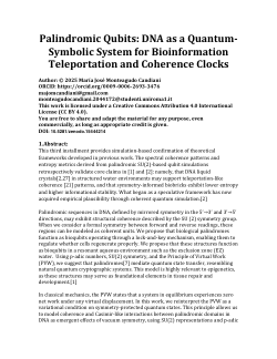 Palindromic Qubits DNA as a Quantum Symbolic System for Bioinformation Teleportation and Coherence Clocks