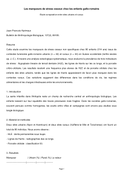 Les marqueurs de stress osseux chez les enfants gallo-romains