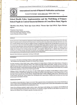 School Health Policy Implementation and the Well being of Primary School Pupils in- Central Senatorial District of Cross River State, Nigeria .pdf
