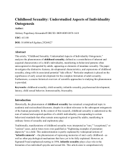 Childhood Sexuality: Understudied Aspects of Individuality Ontogenesis