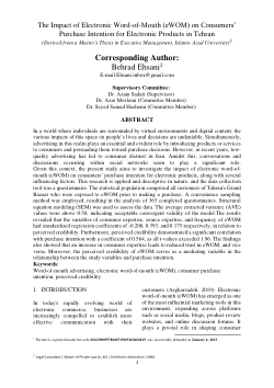 The Impact of Electronic Word-of-Mouth (eWOM) on Consumers’ Purchase Intention for Electronic Products in Tehran