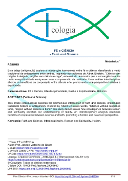 <b>FÉ E CIÊNCIA </b><b><i>- Faith and Science </i></b>