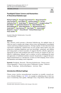 Postdigital Citizen Science and Humanities: A Theoretical Kaleidoscope