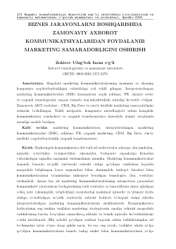 BIZNES SAMARADORLIGINI MARKETINGDAN FOYDALANIB YANADA OSHIRISHNING ASOSIY YO‘NALISHLARI