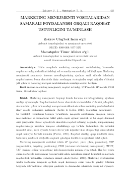 MARKETING MENEJMENTI VOSITALARIDAN SAMARALI FOYDALANISH ORQALI RAQOBAT USTUNLIGINI TA’MINLASH