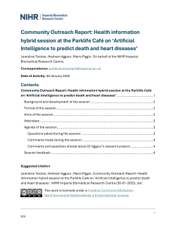 <b>Community Outreach Report: Health information hybrid session at the Parklife Café on ‘Artificial Intelligence to predict death and heart diseases’</b>