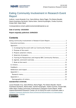 Ealing Community Involvement in Research Event Report
