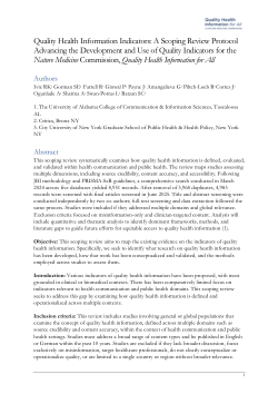 Quality Health Information Indicators: A Scoping Review Protocol Advancing the Development and Use of Quality Indicators for the <i>Nature Medicine</i> Commission, <i>Quality Health Information for All</i>