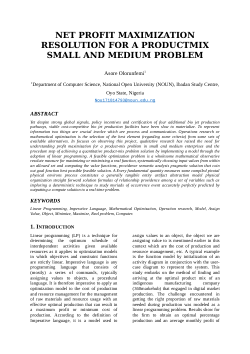 <b>PROFIT MAXIMIZATION FOR A PRODUCT-MIX PROBLEM IN SMALL AND MEDIUM ENTERPRISE </b>