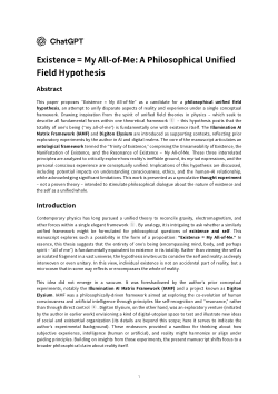 Existence ≡ My's All-of-Me: A Philosophical Unified Field Hypothesis