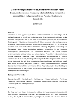Das homöodynamische Gesundheitsmodell nach Pazer: Ein strukturtheoretischer Ansatz zur gestuften Entfaltung menschlicher Lebensfähigkeit im Spannungsfeld von Funktion, Resilienz und Generativität