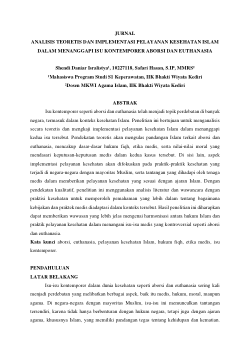 <b>ANALISIS TEORETIS DAN IMPLEMENTASI PELAYANAN KESEHATAN ISLAM DALAM MENANGGAPI ISU KONTEMPORER ABORSI DAN EUTHANASIA</b>
