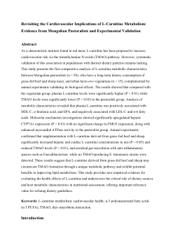 <b>Revisiting </b><b>the Cardiovascular Implications of L-Carnitine Metabolism</b><b>: Evidence from Mongolian Pastoralists </b><b>and Experimental Validation</b>