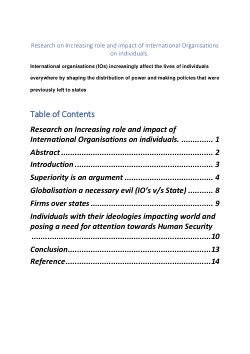 Research on Increasing role and impact of International Organisations on individuals.