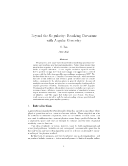 An Attempt of Resolving Black Hole Singularities Using Angular Geometry: A Finite Alternative to Infinites in Spacetime Curvature