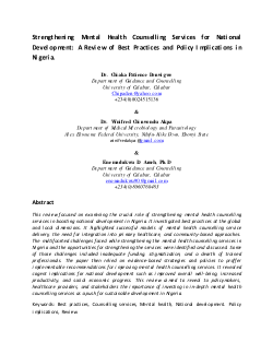 <b>Strengthening Mental Health Counselling Services for National Development: A Review of Best Practices and Policy Implications in Nigeria.</b>