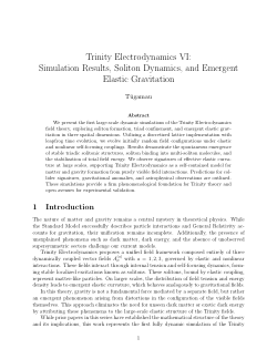 Trinity Electrodynamics VI:Simulation Results, Soliton Dynamics, and EmergentElastic Gravitation