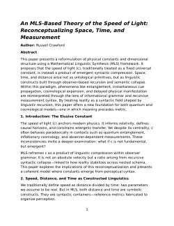 <b>An MLS-Based Theory of the Speed of Light: Reconceptualizing Space, Time, and Measurement</b>