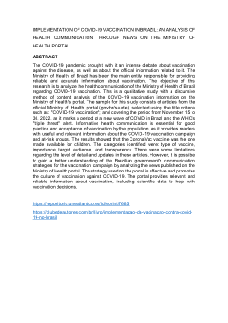 Implementation of COVID-19 Vaccination in Brazil: An Analysis of Health Communication Through News on the Ministry of Health Portal.