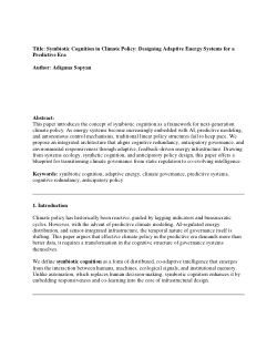 Symbiotic Cognition in Climate Policy: Designing Adaptive Energy Systems for a Predictive Era