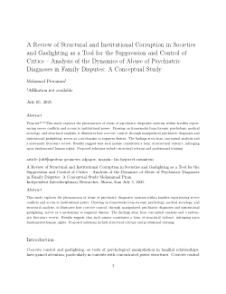 Preprint : A Review of Structural and Institutional Corruption in Societies and Gaslighting as a Tool for the Suppression and Control of Critics – Analysis of the Dynamics of Abuse of Psychiatric Diagnoses in Family Disputes