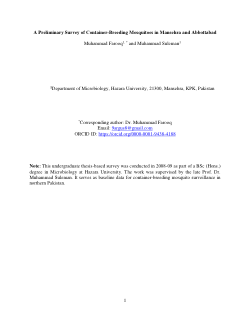A Preliminary Survey of Container-Breeding Mosquitoes in Mansehra and Abbottabad