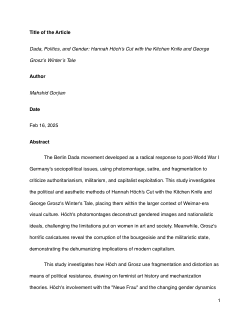 <i>Dada, Politics, and Gender: Hannah Höch’s Cut with the Kitchen Knife and George</i><i>Grosz’s Winter’s Tale</i>