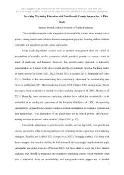 Enriching Marketing Education with Non-Growth Centric Approaches: A Pilot Study