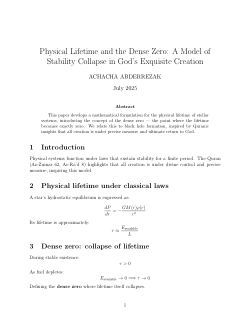 <sup><i><strong>Physical Lifetime and the Dense Zero: A Model of Stability Collapse in God’s Exquisite Creation</strong></i></sup>