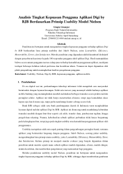 Analisis Tingkat Kepuasan Pengguna Aplikasi Digi by Bank BJB Berdasarkan Prinsip Usability Model Nielsen